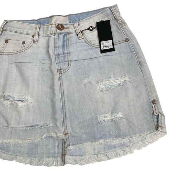 ONE TEASPOON Brando 2020 Light Wash Distressed Denim Mini Skirt - Picture 4 of 10